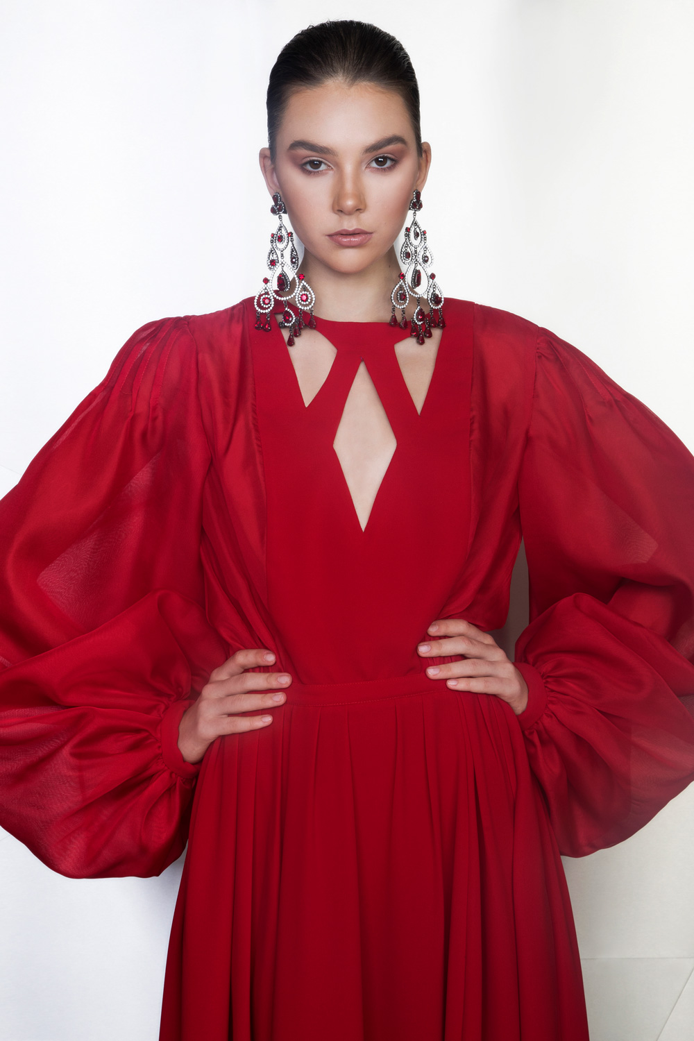 Red chiffon dress - Fashion Designer