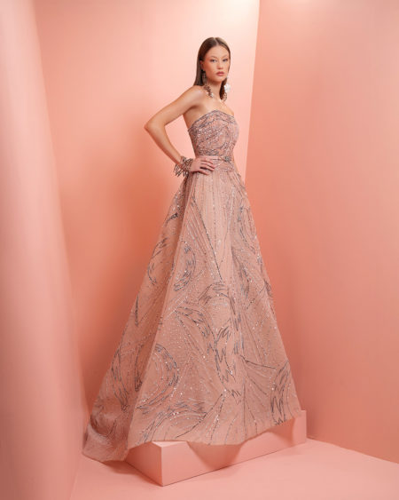 Fully beaded strapless pink dress