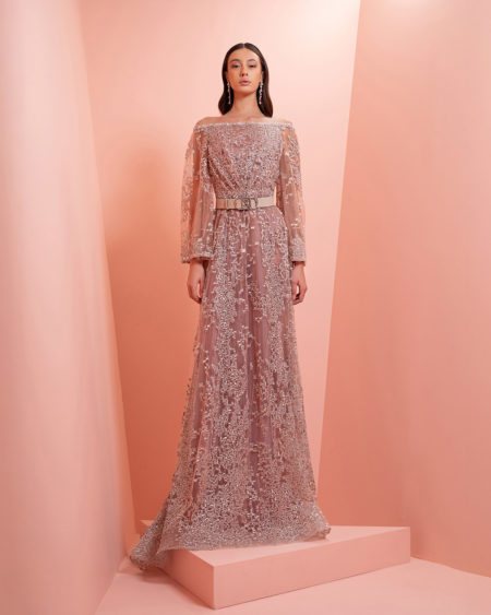 Fully Beaded dress with long sleeve