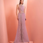 Crepe pink dress with embroidery