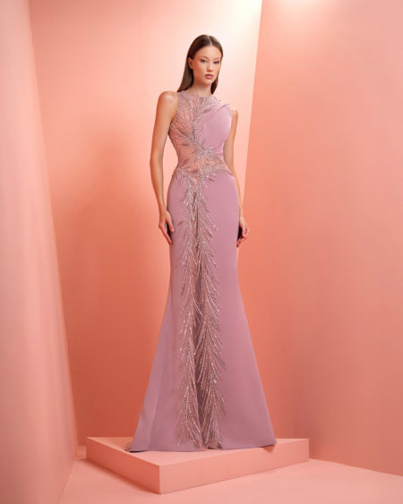 Crepe pink dress with embroidery