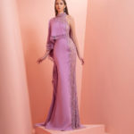 Crepe light purple dress with embroidery