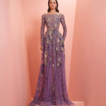 Fully Floral beaded purple dress  with green embroidery