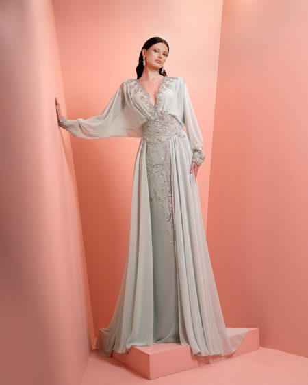 Muslin beaded dress with long sleeve