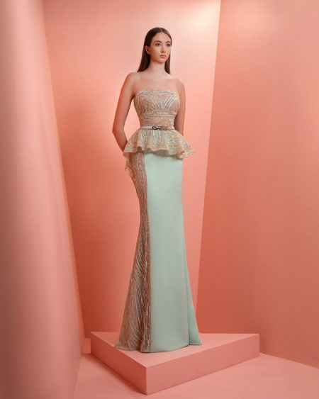 Strapless mint green dress beaded dress