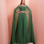 Muslin Green embroidery dress with  long sleeve scarves