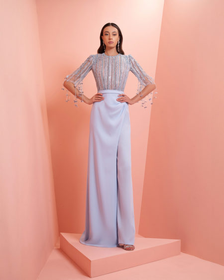 Light blue jumpsuit with embroidery
