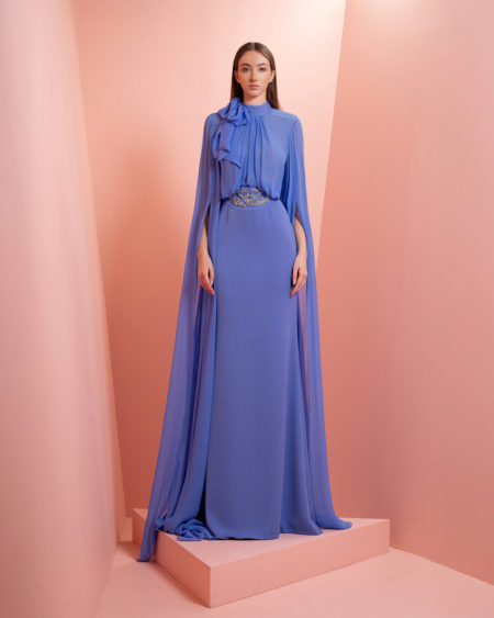 Muslin blue dress with long scarves