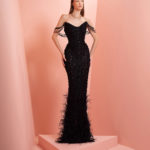 Black dress with black beaded and feathers