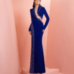 Indigo blue crepe long dress