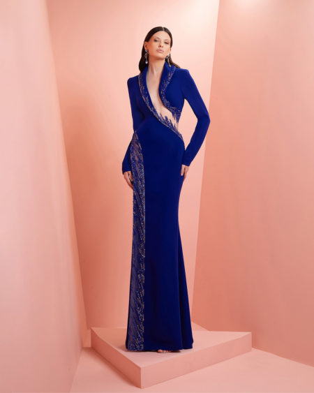 Indigo blue crepe long dress