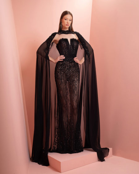 Black fully beaded dress with long scarves