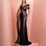 Black & Gold dress with muslin scarf