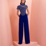 Indigo blue embroidery jumpsuit