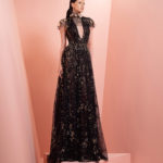 Beaded black & gold dress with high floral neck