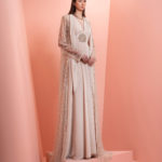 Beige long dress with fully beaded cape