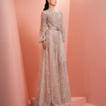 Fully beaded beige dress with long sleeve