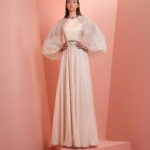 off- white dress with puffy lace sleeve