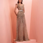 Fully beaded long dark beige dress