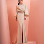 Beige crepe dress with embroidery
