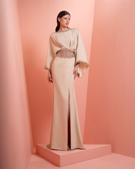 Beige crepe dress with embroidery