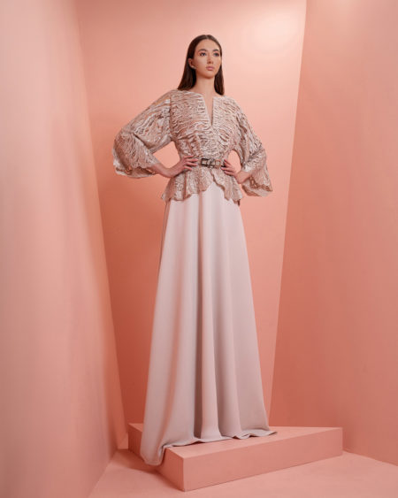 Beige Crepe and lace long dress