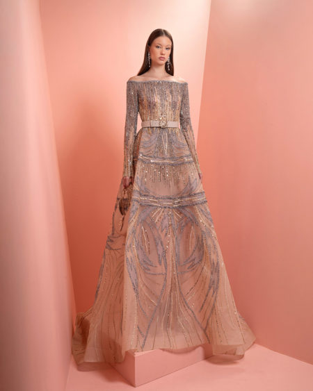 Fully beaded dress with long sleeve