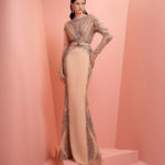 Beige beaded dress with crepe