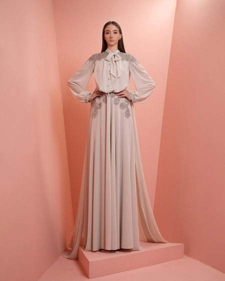 Muslin off- white dress with  silver embroidery