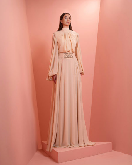 Muslin kaftan dress with puffy sleeve