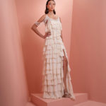 white ruffles dress with pearls