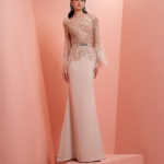 Beige crepe dress with embroidery lace